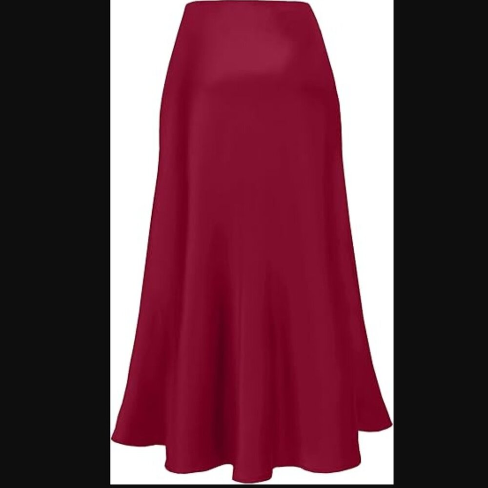 NWT - Alcea Rosea - Burgundy Satin Midi Bias Satin Skirt - Size Small